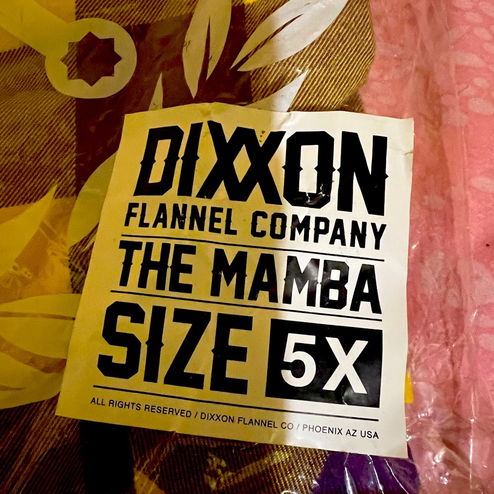 Dixxon Mamba Tribute to Kobe Flannel. Size 5 xl. New